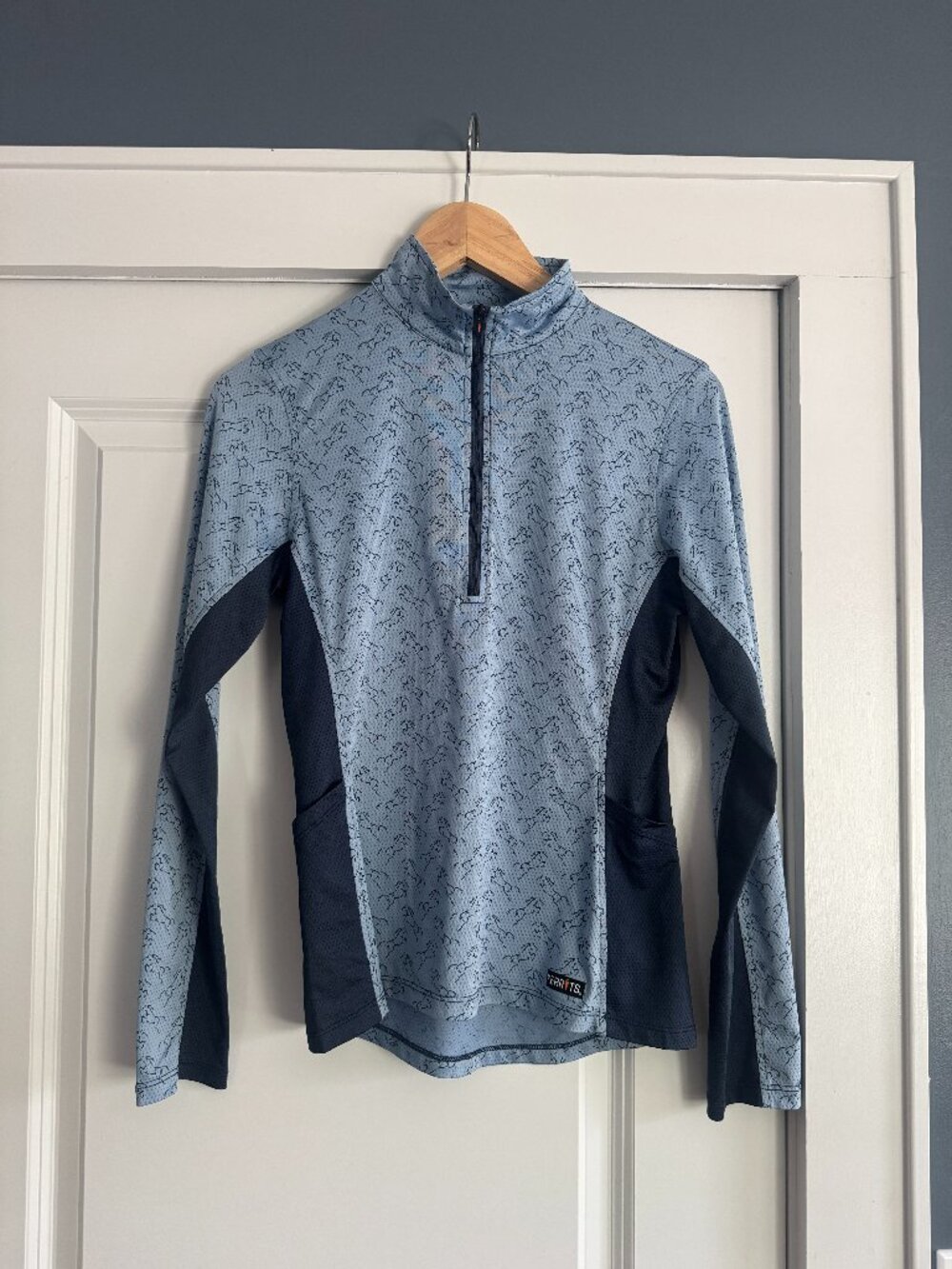 Kerrits Womens Quarter Zip Riding Top Lightweight Blue Horseback Riding Print XS